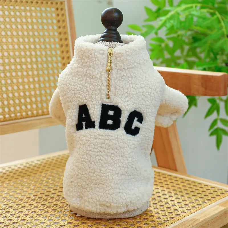 Modern Letters Winter Clothes for French Bulldog Fluffy Wind Proof Cat Sweatshirt Breathable Thick Fleece New Year York Dog Coat