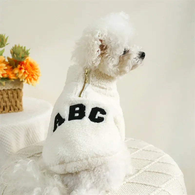 Modern Letters Winter Clothes for French Bulldog Fluffy Wind Proof Cat Sweatshirt Breathable Thick Fleece New Year York Dog Coat