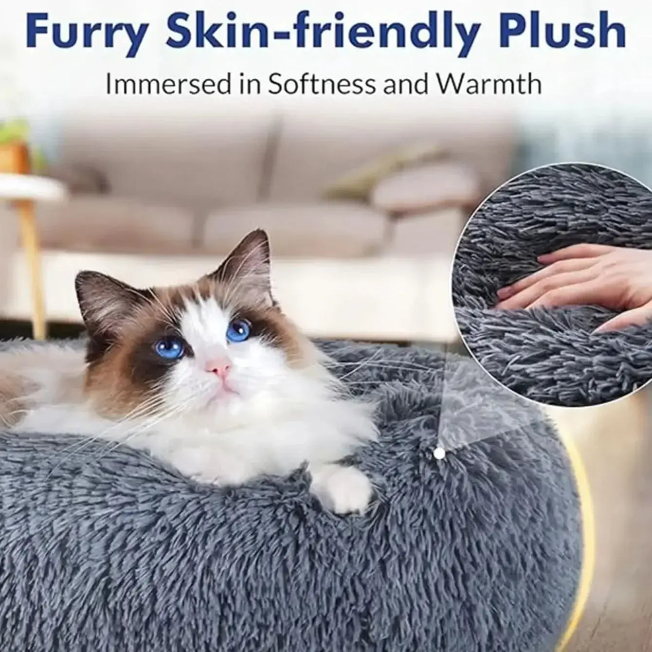 Round Pet Bed for Large Dog Bed Super Soft Cat Bed Long Plush Dog House for Medium Dog House Winter Warm Sleeping